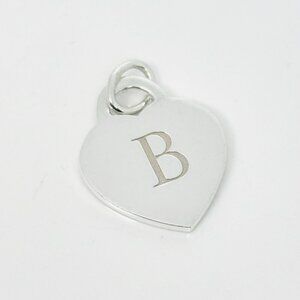 Tiffany Silver Letter B Alphabet Initial Heart Notes Engraved Charm Pendant